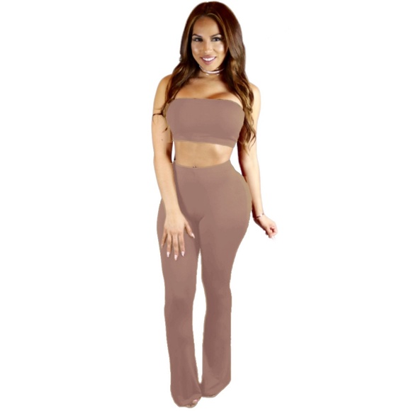 CROP TOP & BELL BOTTOM PANTS SET - Picture 2 of 8